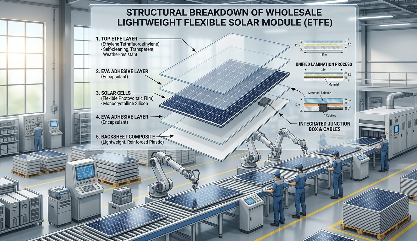 Structural breakdown of wholesale lightweight flexible solar module ETFE layers Structural breakdown of wholesale lightweight flexible solar module ETFE layers